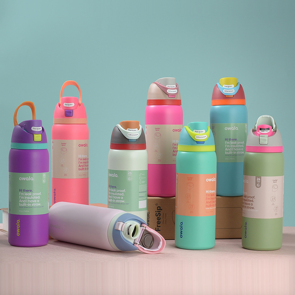现货新款owala双饮运动水壶304不锈钢真空保温杯便携大容量水果杯